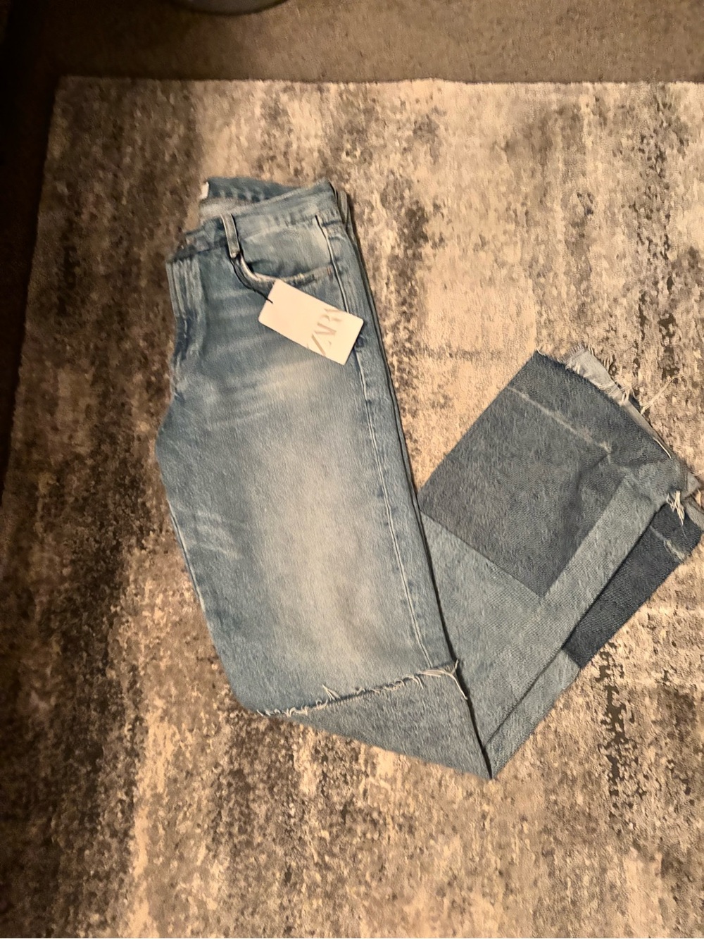 Zara Light Blue Patchwork Bootcut Jeans